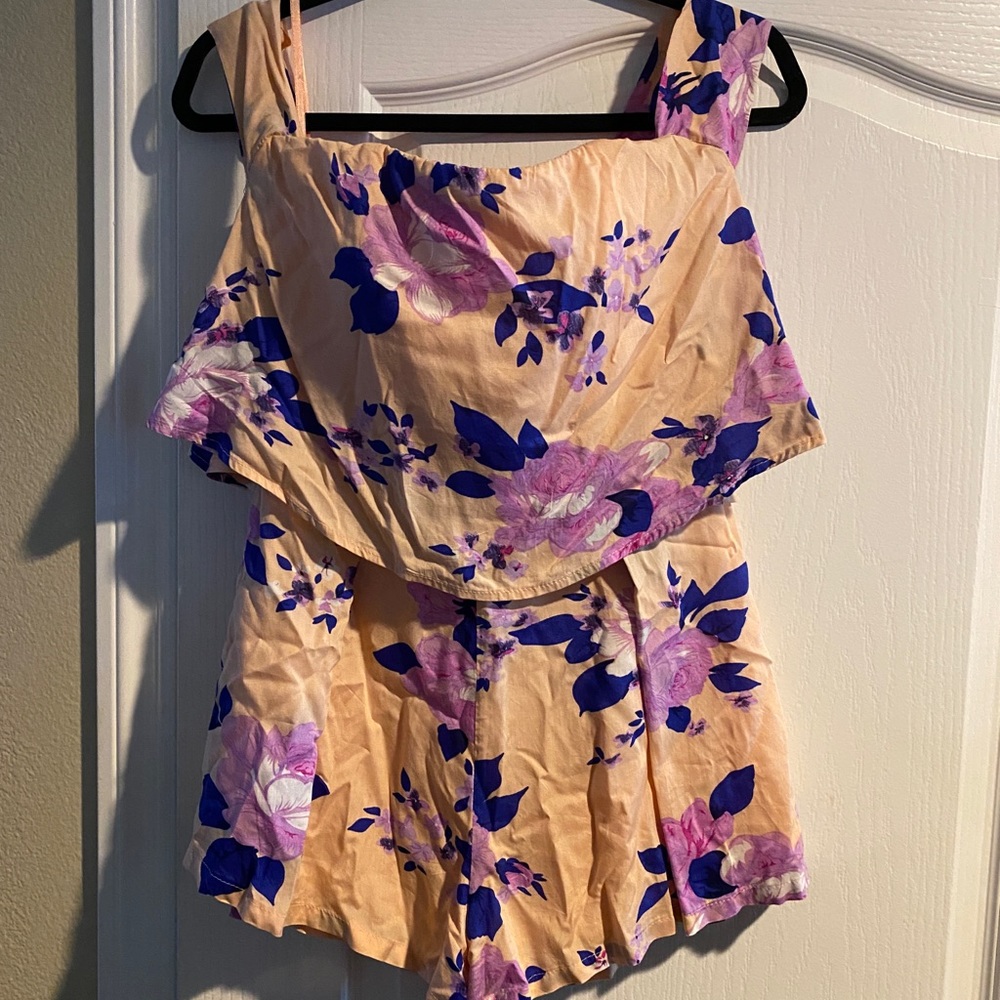 Blue and Purple Floral Jumpsuit with Tiered Bodice